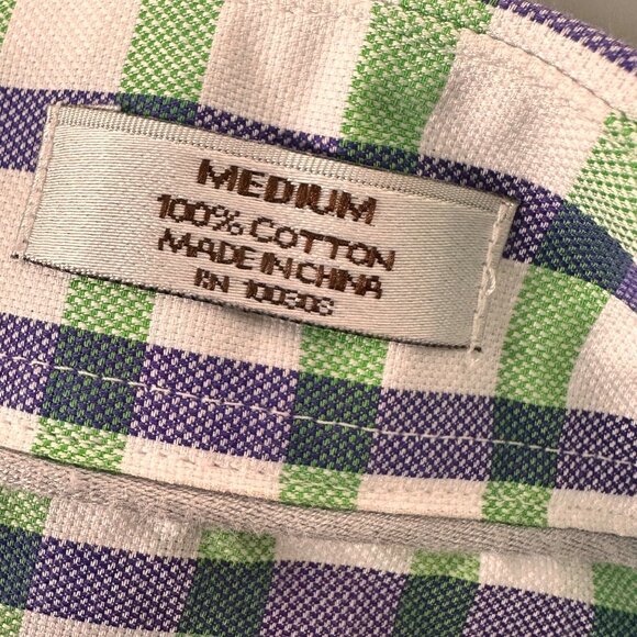 Peter Millar Mens Medium Green & Purple Check Cotton Button-Down Shirt - Picture 3 of 8